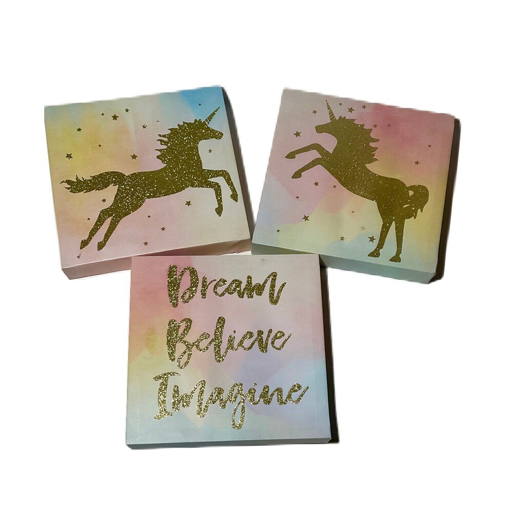 3 Piece Unicorn Cavas-2 with Unicorns & 1 with “Dream, Believe, Imagine”